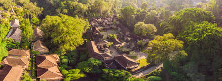 Aerial shot of the Pura Gunung Lebah temple in Ubud on the Bali island.