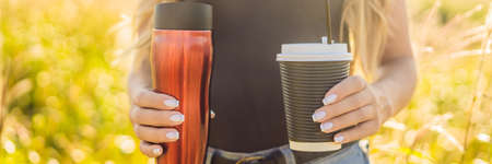 Zero waste concept Use disposable or reusable cup for coffee.の写真素材