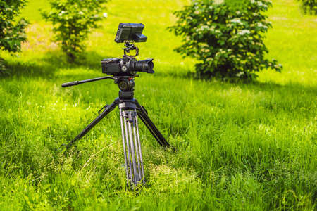 a professional cinema camera on a commercial production set.の写真素材