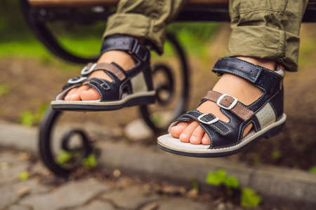 children's orthopedic shoes on the boy's feet.の写真素材