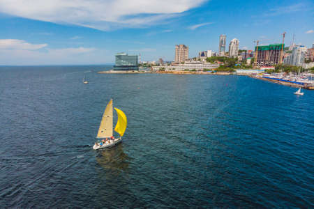 Sailing yachts regatta. Series yachts and ships. photo from drone.の写真素材