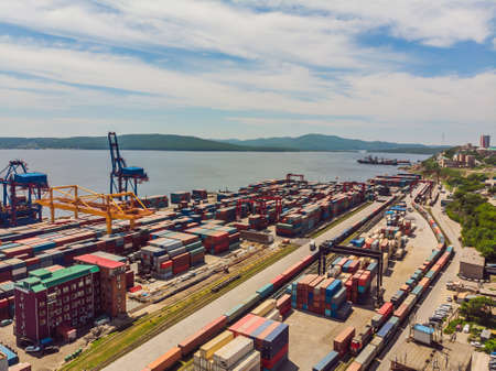 Container ship in import export and business logistic