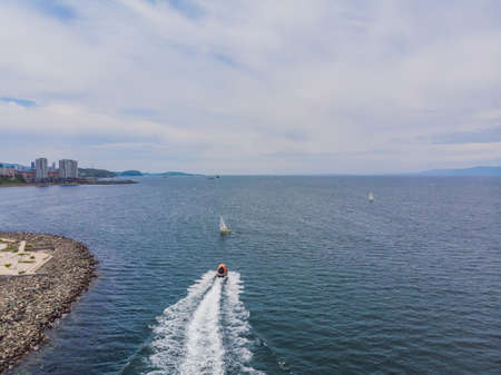 Sailing boat on windy dayの写真素材