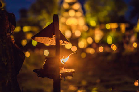 Amazing night view of Pura Taman Kemuda Saraswati Temple in Ubud, Bali island, Indonesia.の写真素材