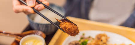 Japanese bento set. Food at a Japanese restaurant BANNER, LONG FORMATの写真素材