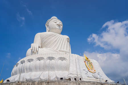 Big Buddha statue Was built on a high hilltop of Phuket Thailand Can be seen from a distanceの写真素材