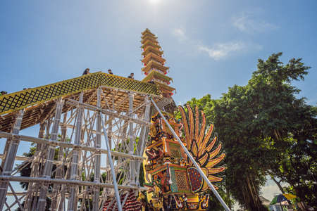 Ubud, Bali, Indonesia - April 22, 2019 : Royal cremation ceremony prepation. Balinese hindus...