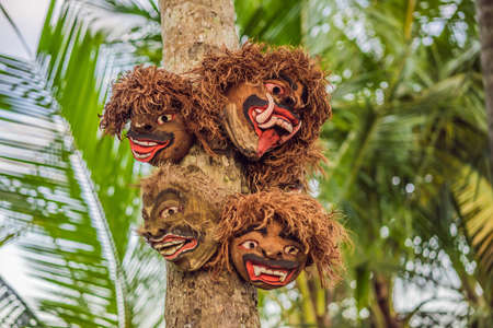 Frontal view of Barong, lion-like creature character in the mythology of Bali, Indonesia