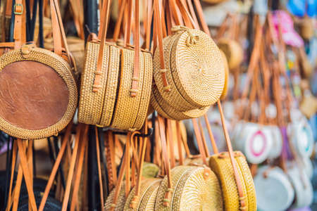 Typical souvenirs and handicrafts of Bali at the famous Ubud Marketの写真素材