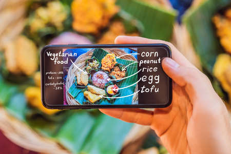 Food app. A phone application that defines food and the benefits of foodの写真素材