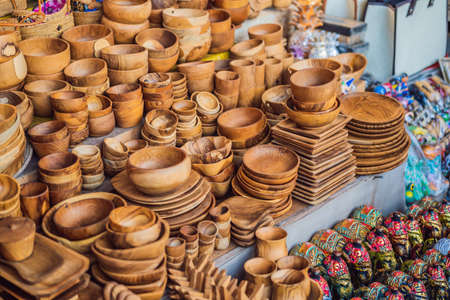 Typical souvenirs and handicrafts of Bali at the famous Ubud Marketの写真素材