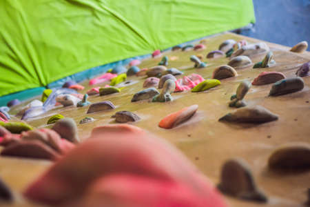 A rock climbing wall for background. view from above
