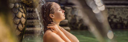 Young woman in hot springsの写真素材