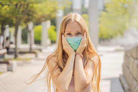 Women wearing facial hygienic mask for Safety outdoor