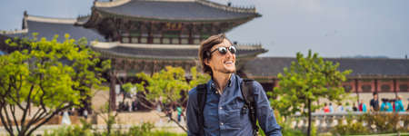 Man tourist in Seoul, South Korea.の写真素材
