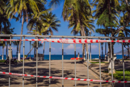 Corona Virus threat closes beaches and public places in many countries. The inscription NOT ALLOWED...