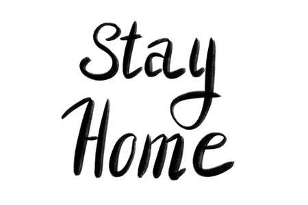 stay home Hand written text - lettering isolated on white. Coronovirus COVID 19 conceptの写真素材