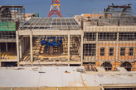 Vietnam, Nha Trang, 24.05.2020: Workers build additional buildings of vinwonders, vinpearl park...