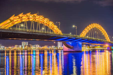 Dragon River Bridge Rong Bridge in Da Nang, Vietnamの写真素材