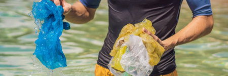 Man collects packages from the beautiful turquoise sea.