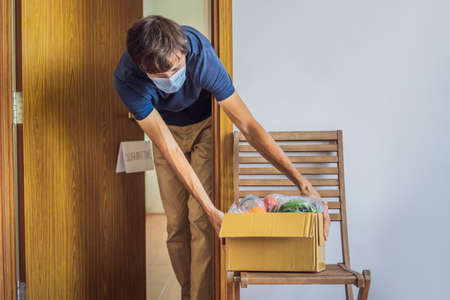 Home delivery food during virus outbreak, coronavirus panic and pandemics. Stay safe Coronavirus...