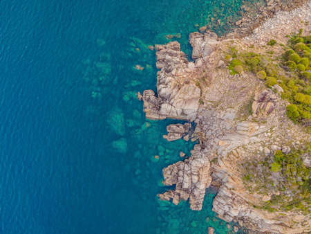 Aerial view of ocean waves and fantastic Rocky coastの写真素材