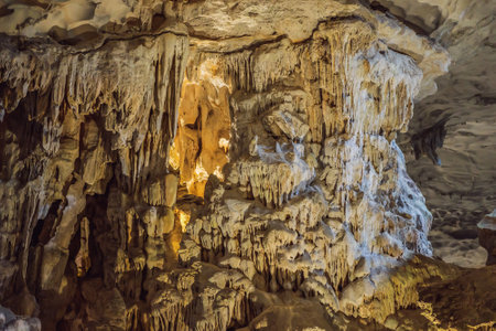 Hang Sung Sot Grotto Cave of Surprises, Halong Bay, Vietnamの写真素材