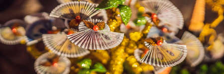 Decoration item for Lunar new year with text Happy new year in Vietnamese and wishes of all the best...