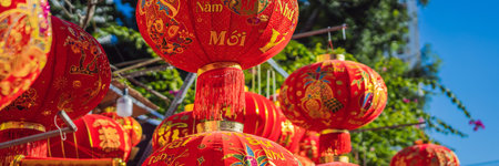 BANNER, LONG FORMATD ecoration item for Lunar new year. TEXT TRANSLATION from Vietnamese:...