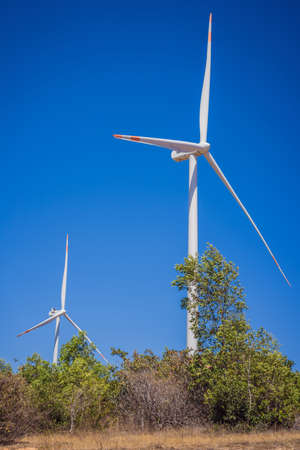 Wind mills during bright summer day. wind power plant