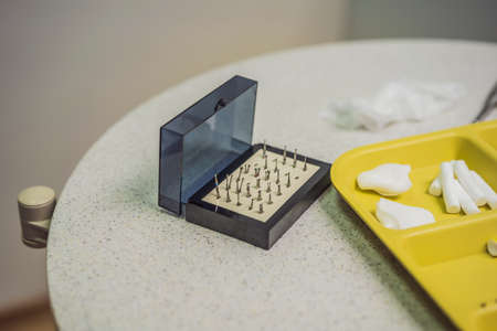 Equipment and dental instruments in dentists office. Tools close-up. Dentistryの写真素材