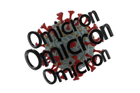 3D render of a new strain of coronavirus. Omicron variant of COVID. New strain of coronavirus B.1.1.529 found in Africa and around the worldの写真素材