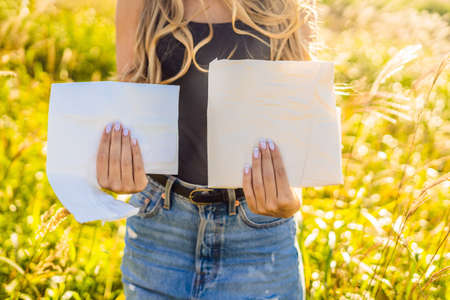 Zero waste concept. Use a plastic or paper bag. Zero waste, green and conscious lifestyle conceptの写真素材