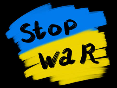 War of Ukraine and Russia. Ukraine flag and symbol of victory. Freedom and text no warの写真素材