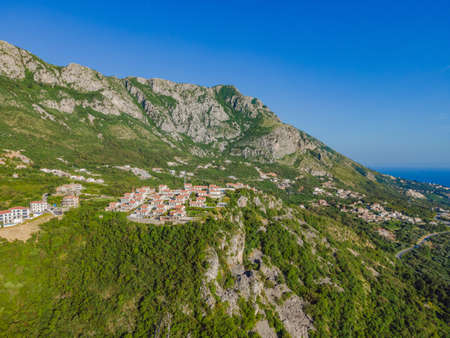 Panoramic view of the city of Budva, Montenegro. Beautiful view from the mountains to the Adriatic Seaの写真素材