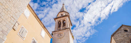 Amazing view of the old town of Budva BANNER, LONG FORMATの写真素材