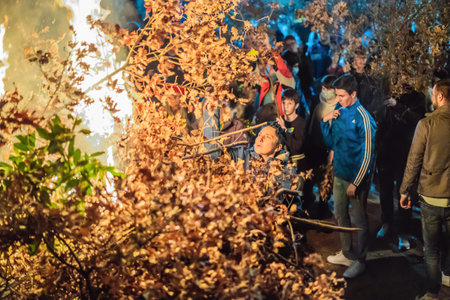 Montenegro, Budva 7.01. 2021: Christian Christmas in Montenegro, the feast of the oak branch. People...