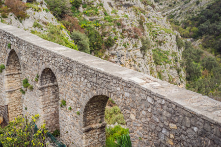 Old city. Sunny view of ruins of citadel in Stari Bar town near Bar city, Montenegroの写真素材