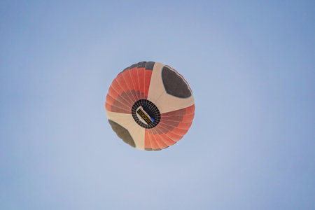 Beautiful hot air balloons over blue skyの写真素材