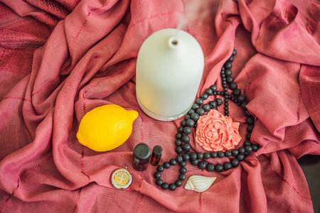 A captivating photo capturing the essence of relaxation and ambiance with an aroma oil and aroma...