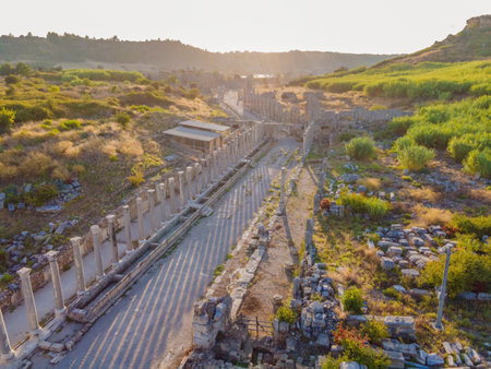 Ruins of the ancient Lycian city Perge located near the Antalya city in Turkey turkiye, GO Everywhereの写真素材