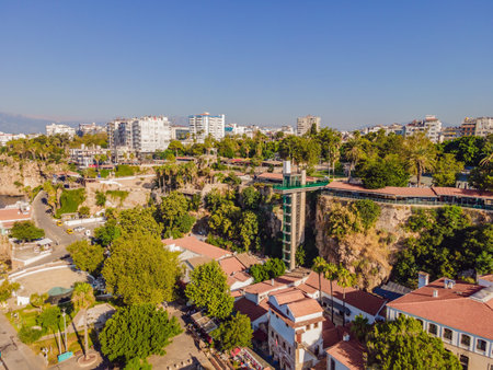 Elevator from the embankment to the street and the observation deck Antalya Kaleici Panoramic Elevatorの写真素材