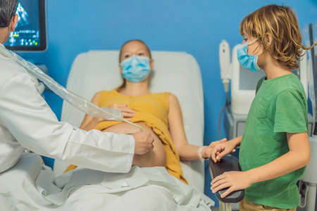a pregnant mothers ultrasound visit, sharing the excitement with her son who eagerly awaits the...