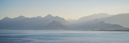Antalya sea and mountain views, sea in Turkey Antalya City. Turkiye BANNER, LONG FORMATの写真素材