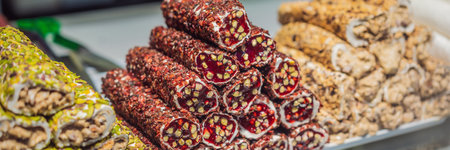 BANNER, LONG FORMAT Traditional oriental sweet pastry cookies, nuts, dried fruits, pastilles,...
