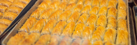 BANNER, LONG FORMAT Traditional oriental sweet pastry cookies, nuts, dried fruits, pastilles,...