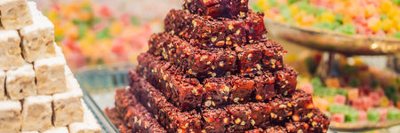 BANNER, LONG FORMAT Traditional oriental sweet pastry cookies, nuts, dried fruits, pastilles,...