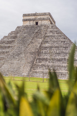 Old pyramid and temple of the castle of the Mayan architecture known as Chichen Itza these are the...