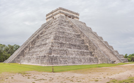 Old pyramid and temple of the castle of the Mayan architecture known as Chichen Itza these are the...