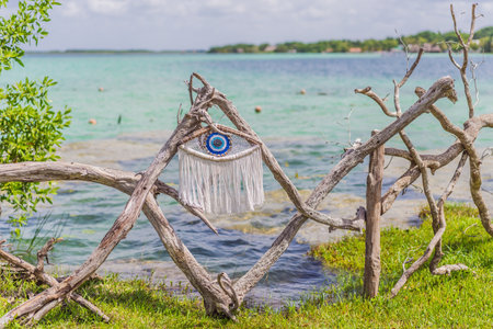 Turquoise waters of Bacalar Lake, Mexico. Peaceful and scenic tropical destination. Travel, relaxation, and nature conceptの写真素材